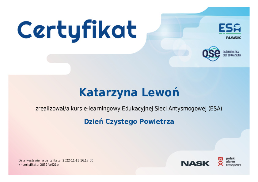 ESA CWERTYFIKAT