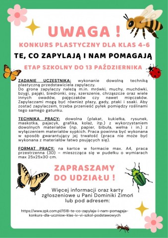 Konkurs Plastyczny " Te, co zapylają i nam pomagają" - plakat