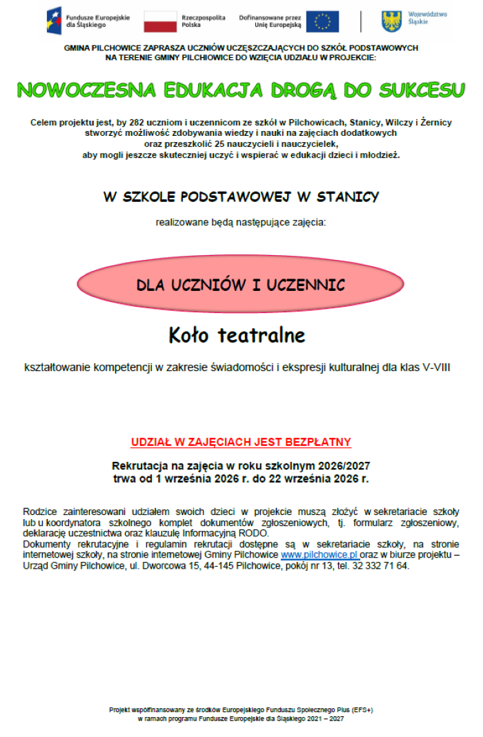 plakat rekrutacyjny zajęcia unijne 2026/2027