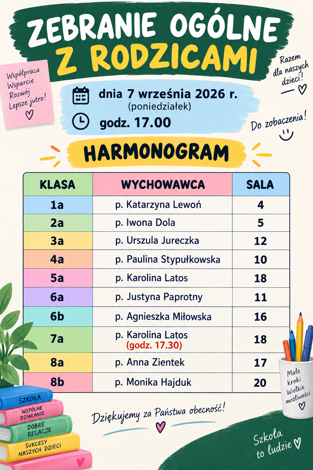 Informacja nt zebrania ogólnego z rodzicami 7 września godzina 17